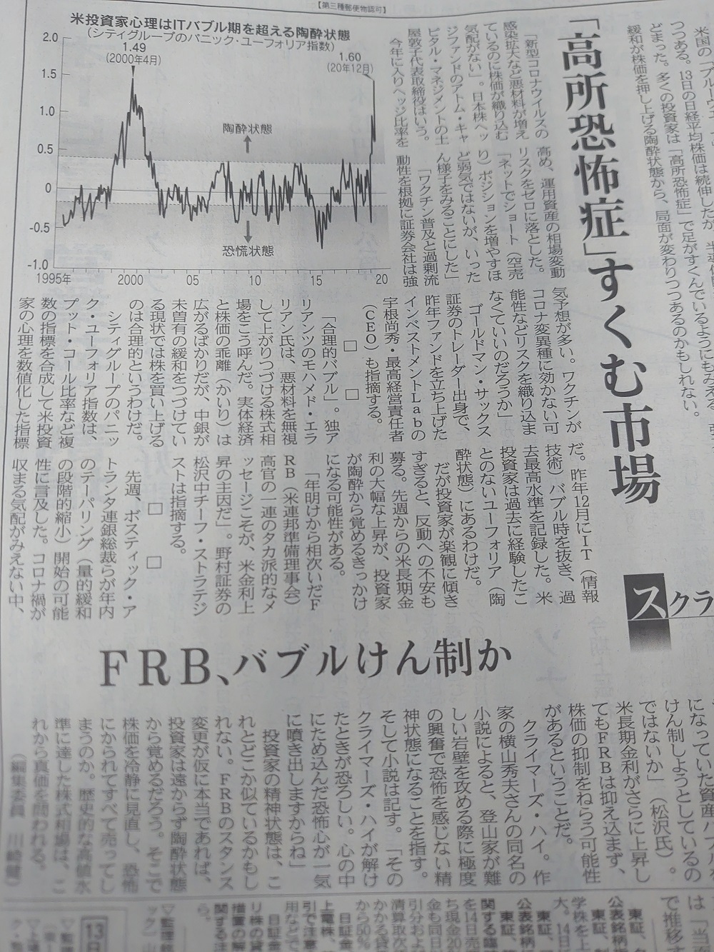 高所恐怖症にすくむ市場